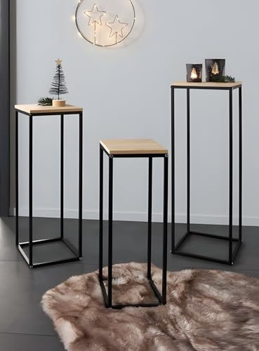Dekoleidenschaft 3X Beistelltisch Modern aus Holz & Metall, Satztische, Blumenständer, Blumenhocker, Dekosäule