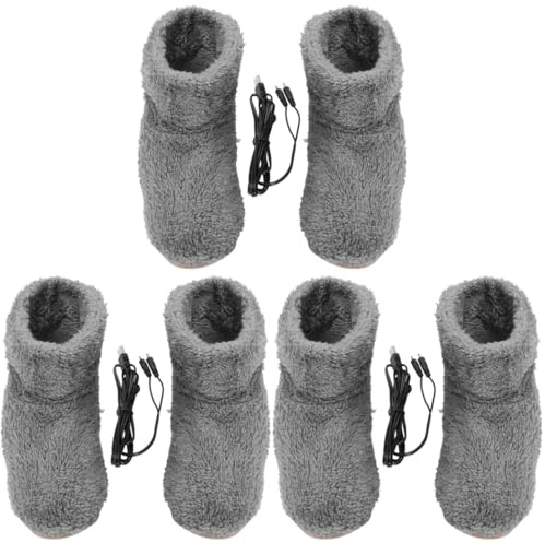 Healvian 3Pairs Usb Electric Heated Foot Warmer Shoes Cozy Heating Slippers for Men and Women Ideal for Home and Office Use Anti-Slip Boot Design Grey