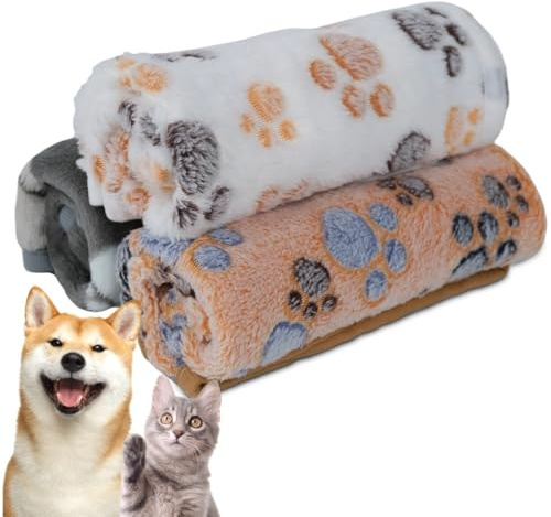 CUEMOON 3 Stück Decke für Hunde und Katzen, waschbar, weich, langlebig, weiche Fleecedecke für Hunde und Katzen, für Hunde, Katzen, Kaninchen und andere Haustier, L