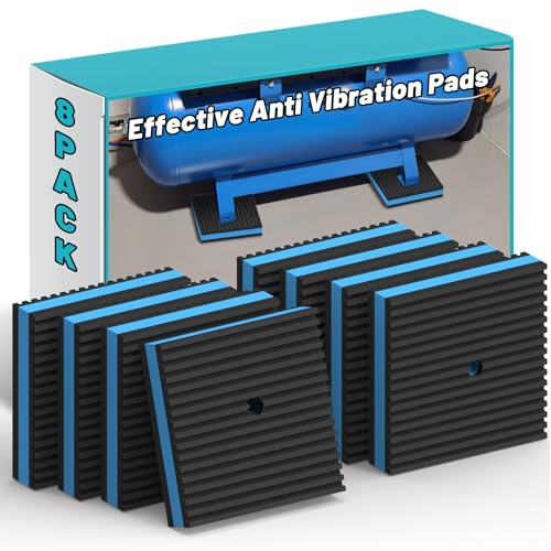Chiligent 8 Pack Anti Vibration Pads, Heavy Duty Rubber Pads, 4 × 4 × 7/8 Sound Isolation Ribbed Rubber Mats, Vibration Isolation Pads for Outdoor AC Units, Air Compressors, Condenser Unit, HAVC