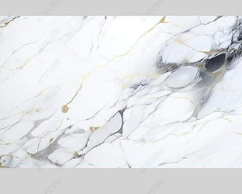 MZOwallpaper Papier Peint Intissé Marbrage Blanc Poster Tableaux Muraux Tapisserie Photo Trompe L'Oeil Salon Chambre Art Mural 400Cm(L) X280Cm(H)