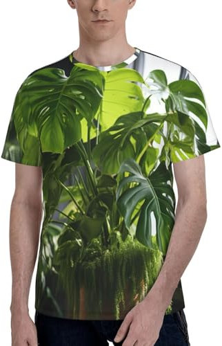 Monstera Deliciosa Banana Palm Real Essentials - Camiseta de manga corta con cuello redondo para hombre, atlética, correr, gimnasio, entrenamiento, Negro, XL