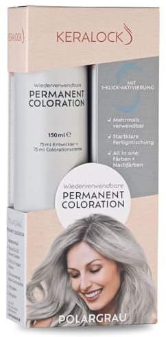 Keralock Permanente Haarfarbe, 150 ml, keine Vormischung erforderlich, wiederverwendbar für bis zu 4 Monate, All-in-One-Färbung mit Conditioner und Pinsel (Polargrau, 150 ml)