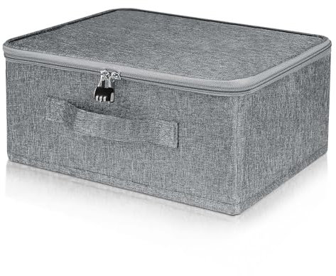 YiJiuBa Scatola portaoggetti con lucchetto a combinazione, scatola richiudibile, grigio, pieghevole, con coperchio, per biancheria da letto, vestiti, giocattoli, medicinali (S 30 x 20 x 14 cm)