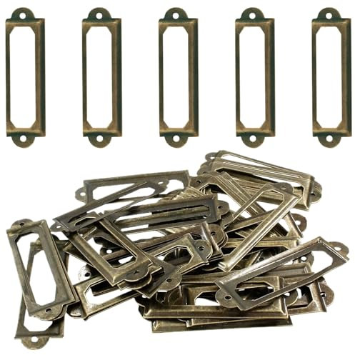 50 Stück Vintage etikettenhalter metall, Ziehgriffe Etikettenhalter Griffe, Metall beschriftungsschilder Etikettenrahmen, Vintage Metall Bronze Etikettenhalter, mit Schraube