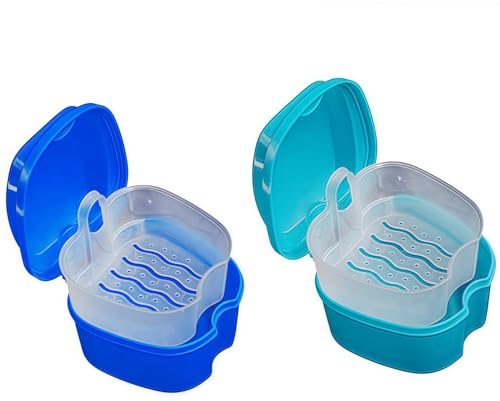 Heanvmyss Boite Appareil Dentaire,2 Pièces Étui de Nettoyage de Retenue,Boîte de Dentier avec Passoire,Boîte de Rangement pour Prothèses,Boite Gouttiere Dentaire pour Protecteurs Dentaires(Bleu)
