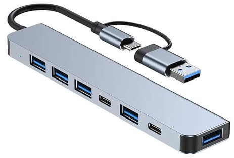 Boulton USB Hub 3.0-7 in 1 USB C Hub Multiport Adapter with 2x USBC Data Ports 1x USB3.0 and 4xUSB 2.0 – Type-C Docking Station, USBC Adaptor for MacBook Windows Laptops PS Tablet