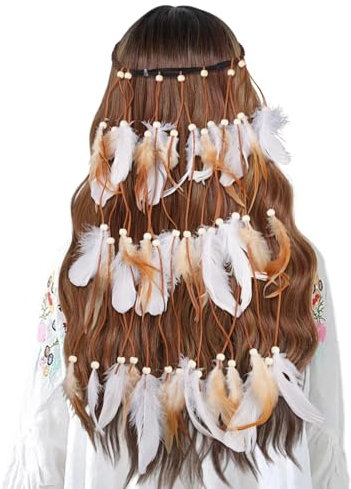 Bohemisk fjäder huvudbonad pannband, indianer fjädrar huvudbonad hår damer, justerbar storlek, hippie tribal festival party huvudbonad, pannband för kvinnor, flickor
