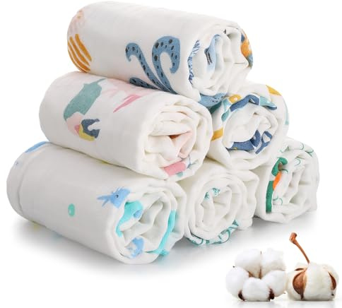 Kaisibum 6 Stück Mulltücher Baby Spucktücher,100% Baumwolle Spucktücher Baby für Jungen und Mädchen,weich,langlebig,luftdurchlässig und extrem saugstark,50x25cm