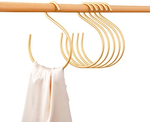 6Pcs Scarf Ring Hangers Gold, Belt Ring Hook Tie Rack Holders Closet Hanger Organizer Multi-Purpose S-Shaped Circle Storage Hook for Ties Scarves Baseball Cap Wardrobe Accessory Storage
