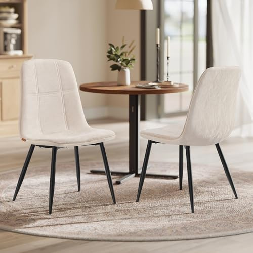 VASAGLE Sedie da Pranzo, Set di 2, Struttura in Metallo, Piedini Regolabili, Facile da pulire, Sedie Imbottite da Cucina, Tessuto Ciniglia, PU con Motivi di Ghiacciai, Bianco Crema KDC187WD01