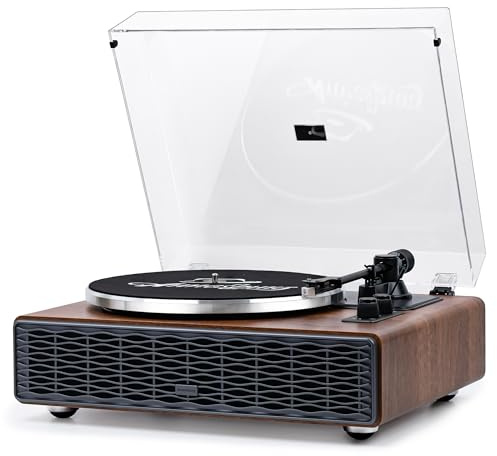 Annesburg Vinyl Record Player, Bluetooth Turntable with Built-in Speakers, High Fidelity Belt Drive 33/45 RPM, AT-3600L Magnetic Cartridge, Wood Walnut