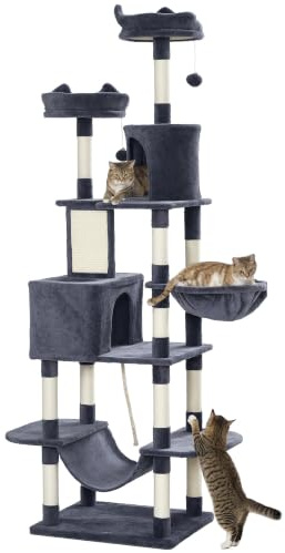 PawHut Rascador para Gatos Grande Altura 206 cm Cuevas Hamacas Gris Oscuro