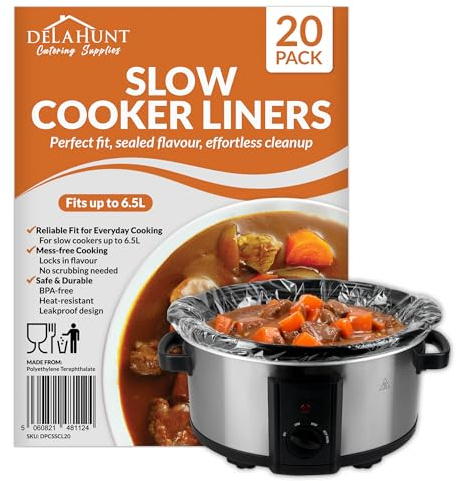 Slow Cooker Liners [20 Pack] – Fits Up to 6.5L, BPA-Free & Heat-Resistant PET Plastic | Leakproof Disposable Cooking Bags for Slow Cookers, Ovens, Freezers, Batch Cooking, Casseroles & Meal Prep
