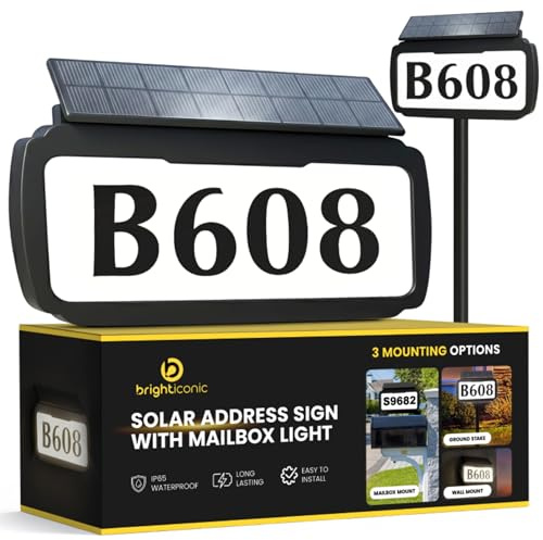 Brighticonic LED Solar House Numbers – 3 Color Modes, Easy Install, Adjustable Panel - Waterproof LED Lighted House Numbers – Auto Dusk to Dawn ON/Off - Visible Address Signs for Houses & Mailbox