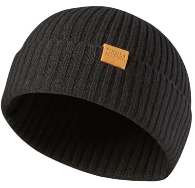FUQILA 100% Superfeine MerinoWolle Mütze, Fisherman Beanie, Trawler Mütze, Klassische Wollmütze, Thermo Beanie, Warme Wintermütze für Damen & Herren (DE/NL/SE/PL, Numerisch, 55, 61, Schwarz)