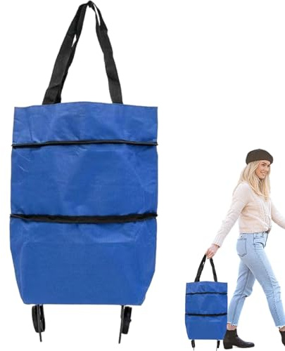 Bolsa De La Compra con Ruedas,Carro Plegable Reutilizable para Compras | Funda De Almacenamiento De Tela Oxford Resistente para Viajes Hogar Acampada Deportes Vacaciones Lavandería