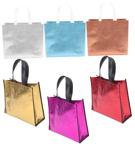 COLLBATH 6 St Färgglada Återanvändbara Presentpåsar med Handtag Bärbara Shoppingpåsar i Hållbart Material för Fest och Presentförpackning