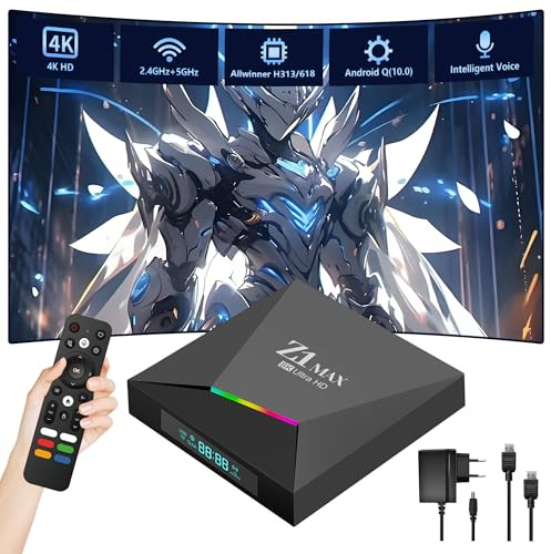 Z1 Max Android TV Boîtier,Android Q 10.0,WiFi 2,4 GHz&5 GHz,Interface RJ45 adaptative,boîtier Android Compatible 4K HDR,appareils de Streaming pour TV,2 Ports USB 2.0,télécommande vocale Intelligente