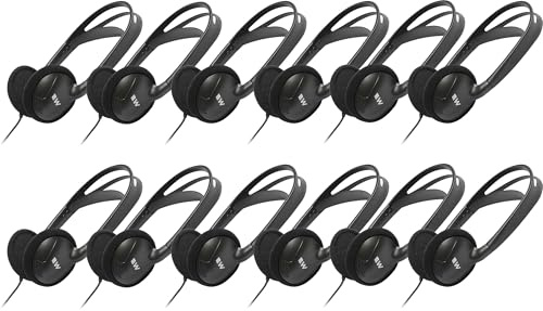 Williams Sound HED 027 12 Stück robuste, faltbare Mono-Kopfhörer, 3,5-mm-Anschluss, 40-mm-Treiber, 99-Zoll-Kabel, kompatibel mit Williams AV-Receivern und Pocketalkern