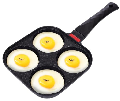 Poêle à 4 Emplacements, Poele a Oeufs avec 4 Trous, Poele a Pancake et Omelette Antiadhésive en Aluminium, Poêle à Crêpes pour Petit-déjeuner Oeuf Au Plat Hamburger, pour Cuisinière à Gaz et Induction