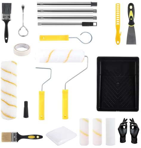 DAJAVE 19 Pcs Paint Roller Set, 4inch 9inch Paint Rollers and Trays Sets Extendable Painting Roller Painting Brush and Rollers Set for Walls, Ceilings, Doors, Furniture