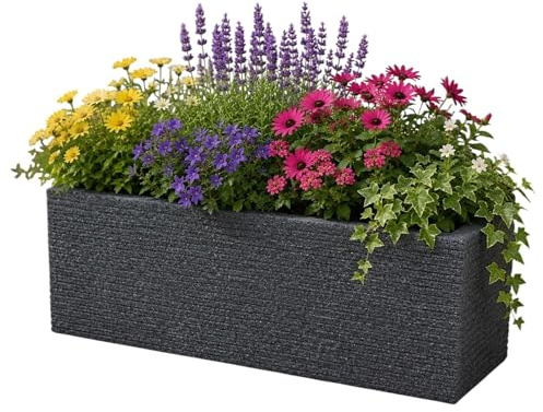 Shop4allsorts Large Brick Effect Trough Planter - Ash Grey Outdoor Plant Pot – Slate Brick Style Rectangle Plastic Garden Plant Pot - Garden Balcony, Patio Flower Planter 60cm x 25cm x 25.5cm