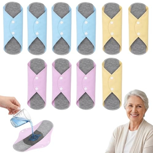 10Pcs Reusable Sanitary Pads, Leak-Proof & Waterproof Washable Incontinence Pads,Soft Gentle Comfort Sanitary Pad, Reusable Fabric Menstrual Pads,Menstrual Pads for Elderly Care