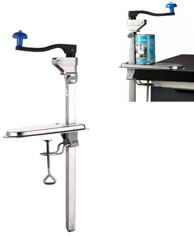 Apriscatole manuale per montaggio da tavolo, apriscatole da banco in acciaio inox con altezza regolabile, lama affilata e morsetto filettato, lunga manovella per lattine di frutta e frutti di mare