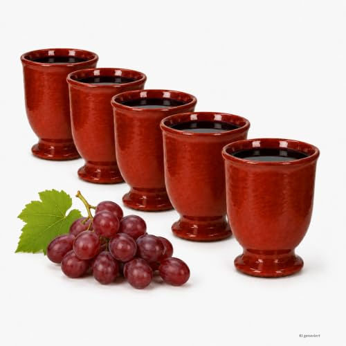 MamboCat 5er Tonbecher I Vollglasiert I 175 ml I Mediterran I Unikat Handarbeit I Met-Pott I Ton Mug Tumbler I Antike/Vintage I Mittelalter I Wikinger