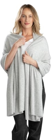 Jet&Bo 100% Pure Cashmere Travel Wrap, Shawl, Scarf & Blanket Gray 80 x 30 with Protective Storage Bag + Gift Box
