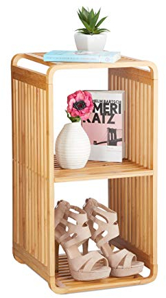 Relaxdays 3 Ablagen, Natur Regal, abgerundetes Standregal, schmales Badregal, quadratisch, HBT: 64,7x33x33 cm