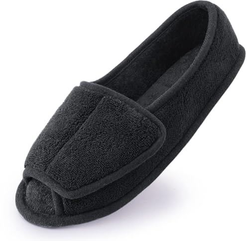 Git-up Ladies Diabetic Slippers/W Arthritis Edema Adjustable Closure Memory Foam House Shoes Open Toe, 7 UK, Black