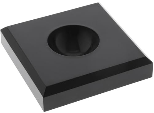 Plymor Black Acrylic Square Display Base with Indented Circle to Hold Egg, Marble, Ball or Sphere, 3 W x 3 D x 0.75 H (1.5 Circle), Pack of 2