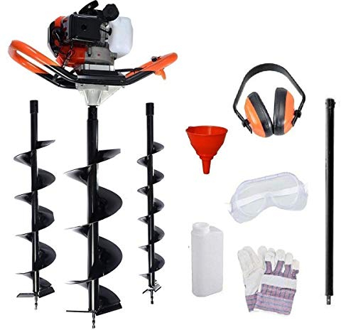 Dealourus 65cc 2-Stroke Petrol Earth Auger – Heavy-Duty Garden Fence Post Hole Digger with 3 Auger Drill Bits & Extension Pole