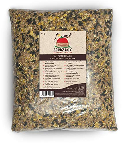 SeedzBox Ultime luxe, Mélange Aliments pour Poules/Poulets - Nourriture Naturelle, Contient Gruau de Volaille, Millet, Blé - Encourage Grattage de Sol - Riche en Protéines, Calcium, Fibres - Sac 4kg
