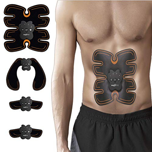 MAXXMEE Muskelstimulation für Bauch Beine Po | EMS Trainingsgerät mit 6 Modi, Elektrostimulation für den ganzen Körper | Mit selbsthaftenden Gel-Films