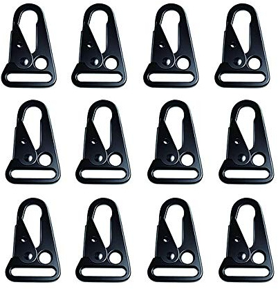 Gurtband Karabiner, 12 Stück Taktisch Hängende Schnalle, Karabiner Schluesselhaken, Taktisch Schlüsselanhänger, für Bergsteigen, Camping, Wandern, Jagen, Schießen, Outdoor Aktivitäten (Schwarz)