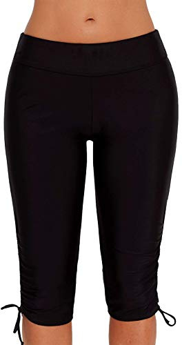 TMEOG Sportshorts för Kvinnor Snabbtorkande Badshorts Yoga Tights Magkontrollfickor Flexibel Andningsbar Hög Midja Gym Löpning, Svart, XXL