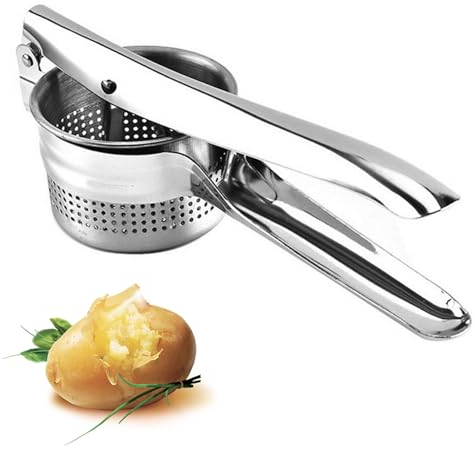 AEX Schiacciapatate in acciaio inox resistente, schiacciapatate per purea di patate, spremiagrumi da cucina, per purè di patate, lavabile in lavastoviglie, argento