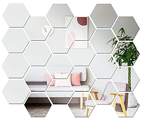 ZEACCT 24 Stück Sechseckiger Spiegel Wandaufkleber,3D Sechseck Acryl Aufkleber für Junge Mädche,Kinderzimmer,Schlafzimmer,Home Wohnzimmer Sofa TV Einstellung Wand Dekoration Silber