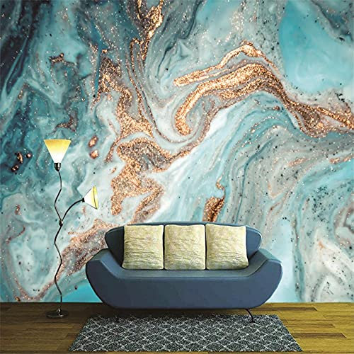 BLZQA Papier peint intissé 3D Marbre bleu doré Papier peint intissé Décoration Murale Poster Tableaux Muraux Tapisserie Photo - Salon Photo d'art 250x175 cm-5 panelen