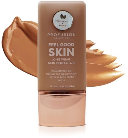 Profusion Cosmetics Fondotinta liquido leggero per una luminosità impeccabile ed elegante, trucco traspirante per migliorare il tono della pelle irregolare, cruelty-free - Deep 1