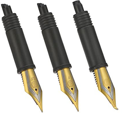 Set mit 3 Hongdian-Füllfederhalter-Federn mit goldfarbenem Rand (feine, extra feine und gebogene Feder) für Black Forest 1850, 1851, 6013, 517S und 517D Serie