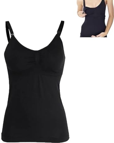 Agatige Canotta da Allattamento in Cotone, Canotta Sottile per Allattamento Canottiere Allattamentocanottiera Allattamento con Reggiseno Integrato per maternità(L-Nero)
