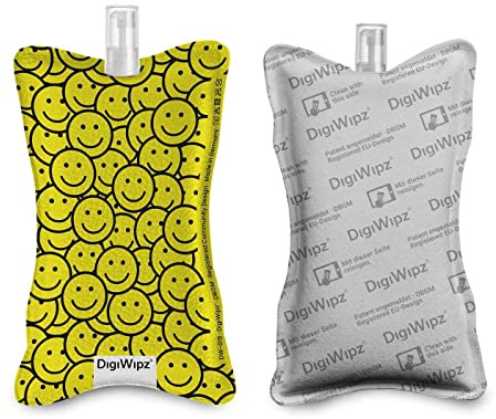 DigiWipz® The ingenious 2-in-1 display cleaner (Lots of smiles) - screen cleaner for displays and touchscreens - screen cleaner microfibre sponge with integrated sprayer