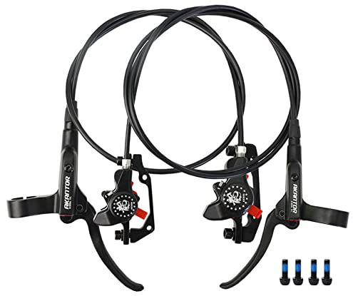 ThinkTop Fahrrad-Hydraulikbremsset, 2 Kolben, MTB Fahrrad, Öldruck, Doppelkolben, Scheibenbremsen-Set, links (vorne) 800/rechts (hinten) 1400 mm (schwarz)