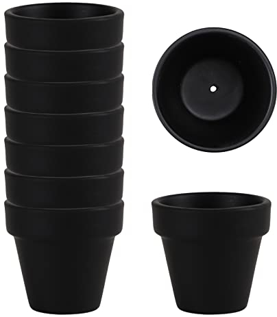 Lot de 9 petits pots en argile noire de 5,3 cm en terre cuite pour pots de fleurs, cactus, plantes, travaux manuels, cadeaux de mariage