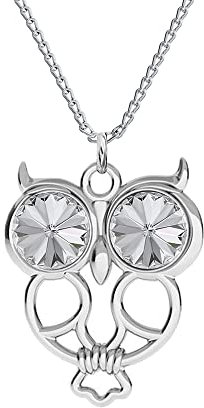 Halskette Damen Silber 925 Kette mit Anhänger Eule Weisheit - Viele Farben - Kette mit Kristallen - Halskette Mädchen Schmuck für Sie - Geschenk Frauen Geschenkbox Handmade: Ketten (Crystal)