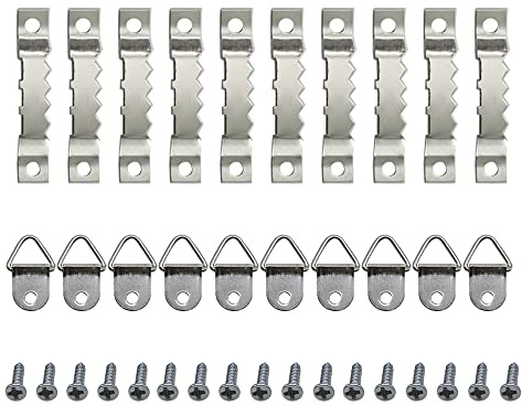 Ruidee 100pcs Bilderhaken Set, Bilderrahmen Aufhänger, Prismatische Aufhängers, Gezackte Aufhängers, Dreieck Ring Aufhänger(Silber)